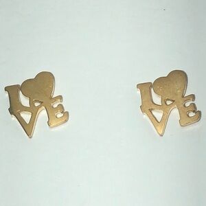 LOVE Heart Gold Tone Stainless Steel Stud Earrings